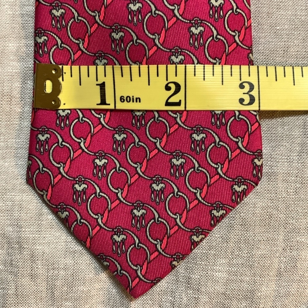 VTG HERMES Men’s 100% Silk Elegant Deep Pink Patterned Men's Tie Luxury - Picture 5 of 6